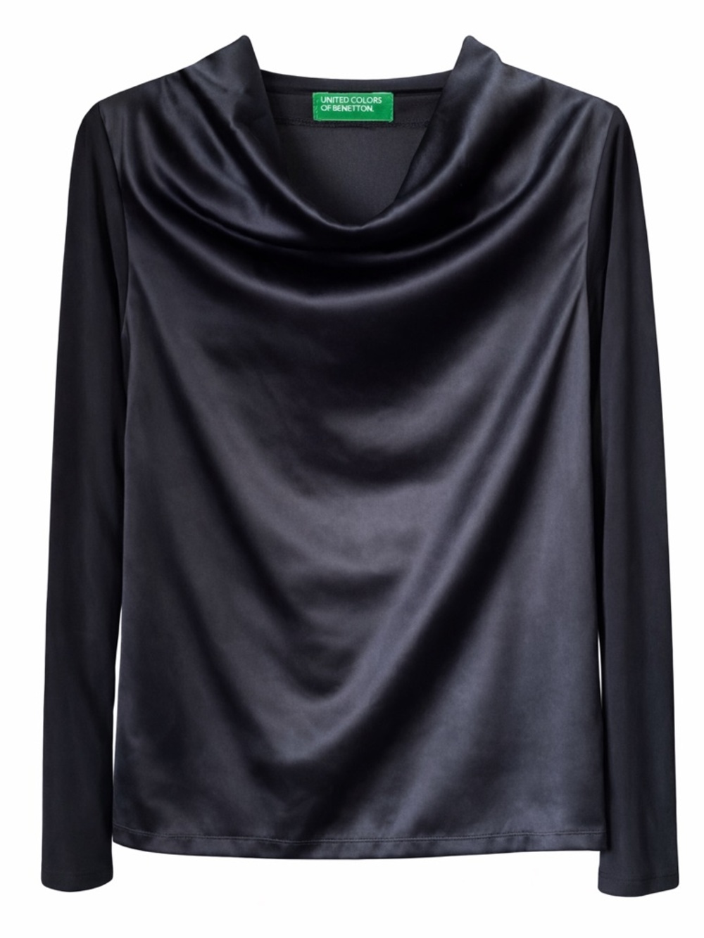Benetton Black Satin Cowl Neck Cami Top Size XL Dressy Party Evening Blouse